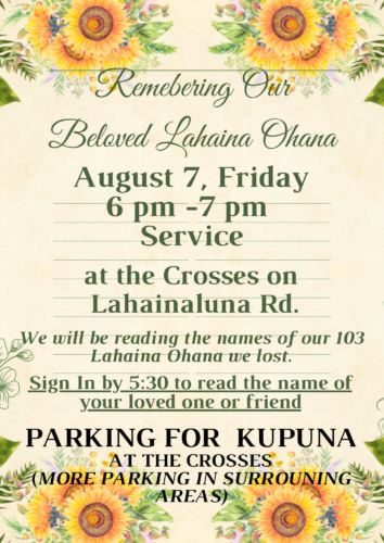 Memorial service tonight to honor Lahaina wildfire victims